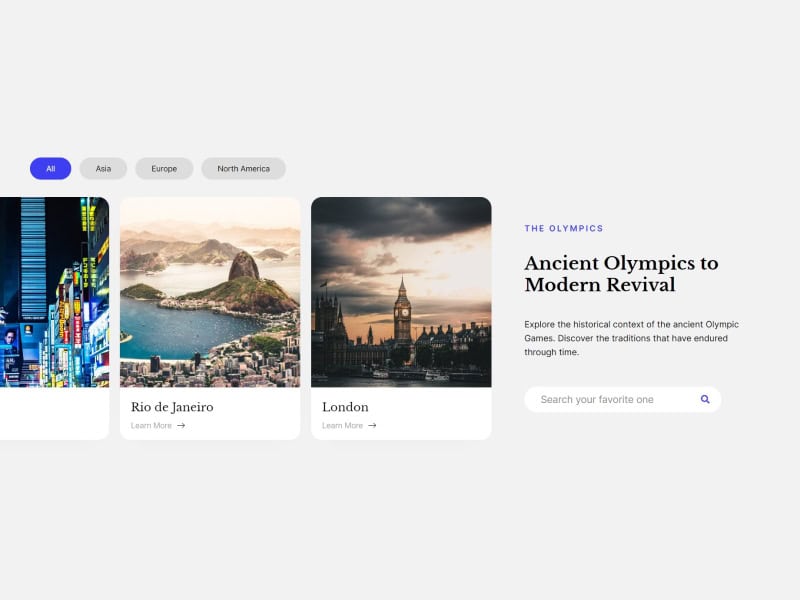 Unlimited Carousel with Search Filters for Olympic hosted Cities
